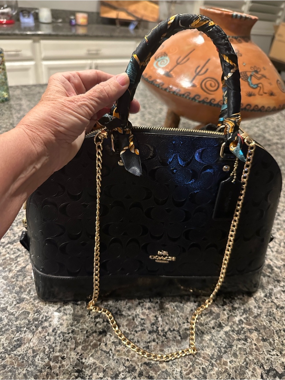 Coach Sierra Satchel Black Embossed Leather Patent Leather Bottom  Satchel - Picture 3 of 10